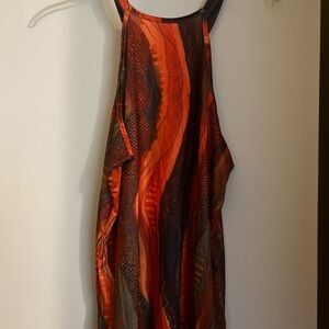 Fiery Orange and Brown Halter Cocktail Sundress
